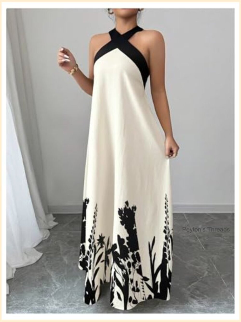 Halter Maxi Dress with Flowy A-Line Silhouette Beach Wedding Guest Sundress - Picture 3 of 5